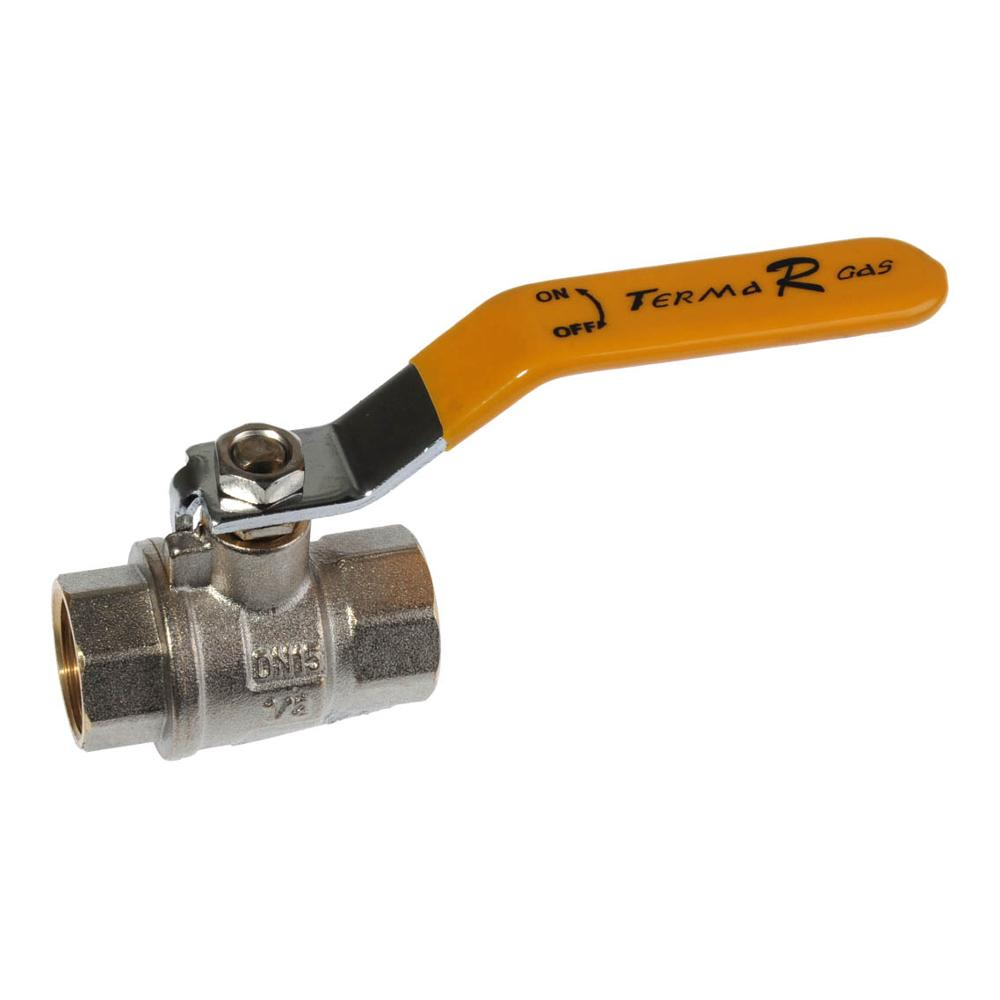 Кран латунный шаровый для газа 1/2" внутренняя-внутренняя резьба, ручка рычаг