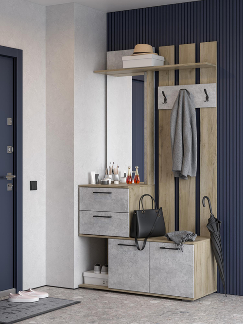 мс для прихожей Бостон ВШ-1 Дуб крафт серый/бетонный камень NEW