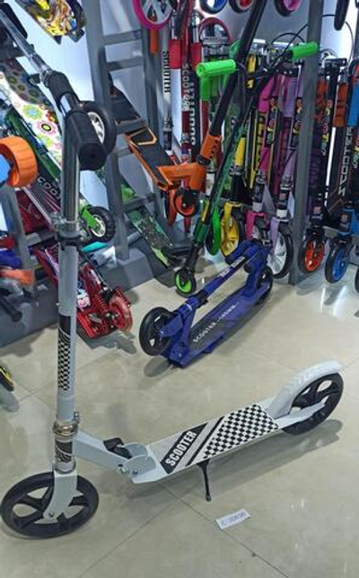 Самокат 2х-колес металл,р-р колеса PU 200мм, диски пластик, ручка металл,регулир.по высоте, складной