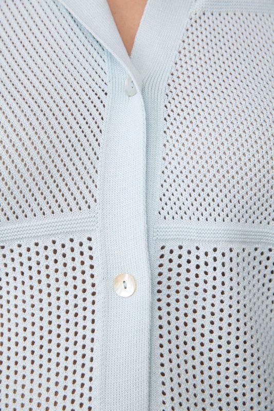 Рубашка вязаная ажурная на пуговицах, голубой