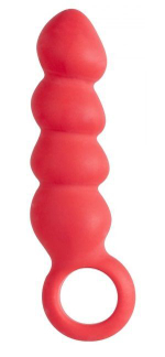 Красный анальный стимулятор в форме ёлочки с кольцом