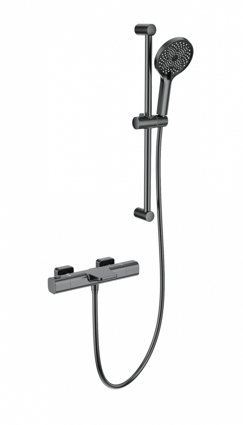 Смеситель для ванны с душевым гарнитуром и термостатом WONZON & WOGHAND Plate, Темный графит (WW-C2017-A-BGG)