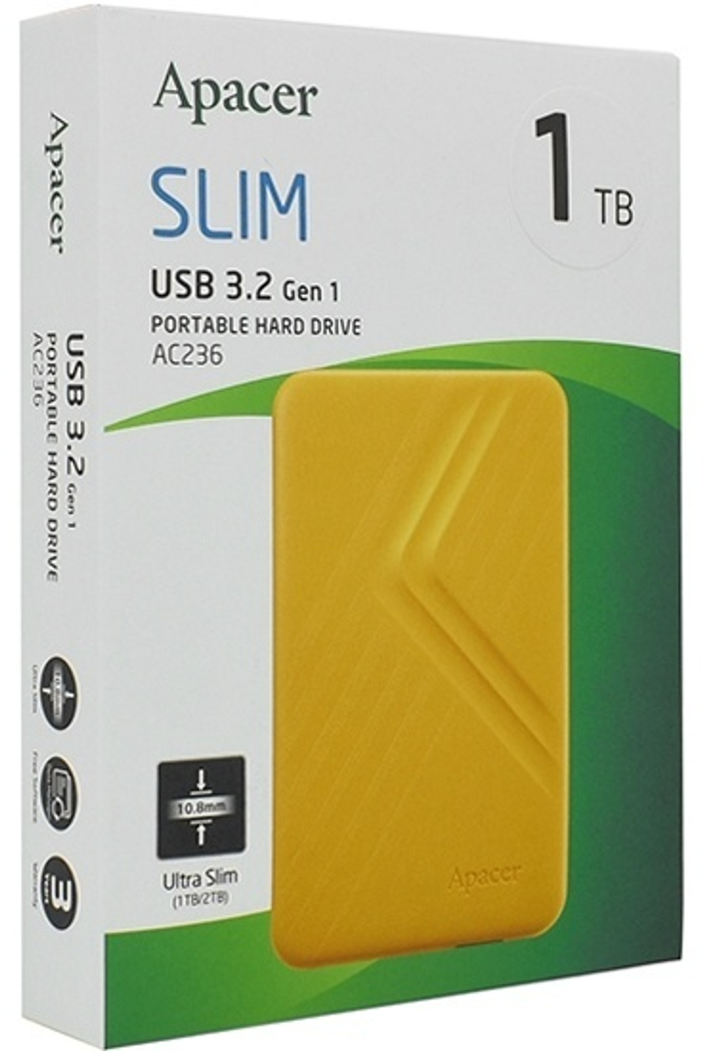 ВНЕШНИЙ ЖЕСТКИЙ ДИСК, APACER, AC236, AP1TBAC236Y-1, 1TB, 2.5", USB 3.1, ЖЕЛТЫЙ