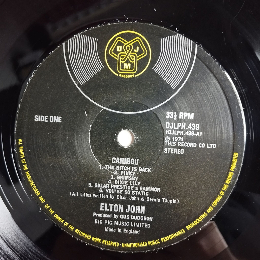Винтажная виниловая пластинка LP Elton John Caribou (UK 1974)