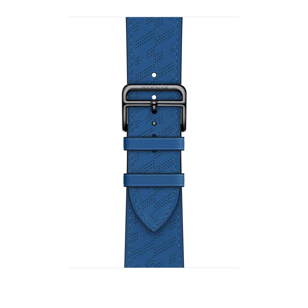 Apple Watch Series 8 Hermes 45mm, черный корпус, синий кожаный ремешок с перфорацией H