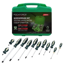 Набор отверток силовых магнитных12пр. (SL: 6.5х38,3х75,5.5х75,6.5х100,8.0х150,10х200мм PH: 2х38,0х75, 1х75, 2х100, 3х150, 4х200мм), в кейсе RockForce##Rock FORCE RF-21310
