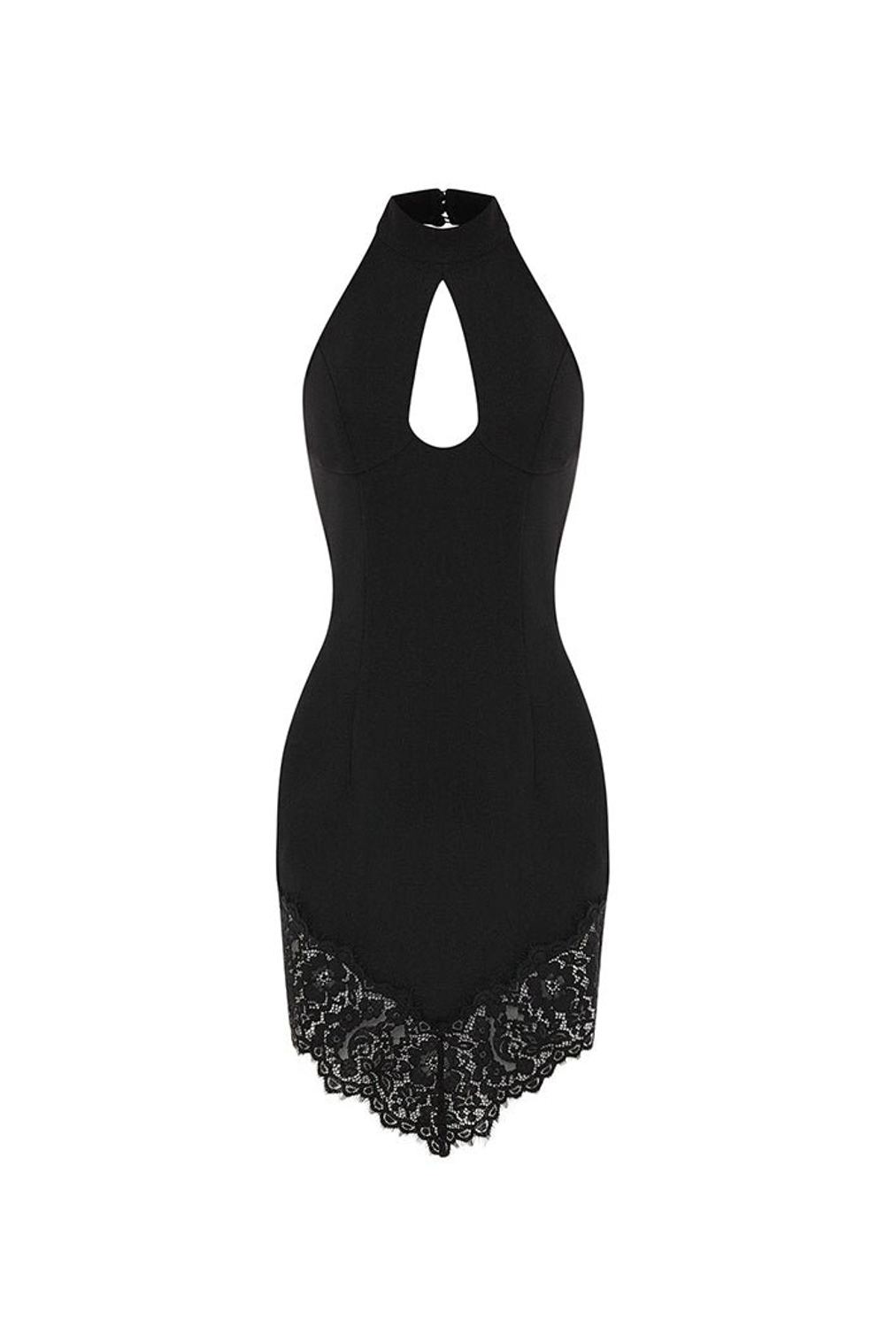Платье мини из крепа и кружева с вырезом