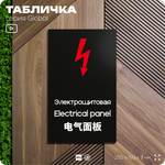 Табличка Электрощитовая, на дверь и стену, информационная и мультиязычная (русский, английский, китайский), серия GLOBAL, 25х15 см, Айдентика Технолоджи