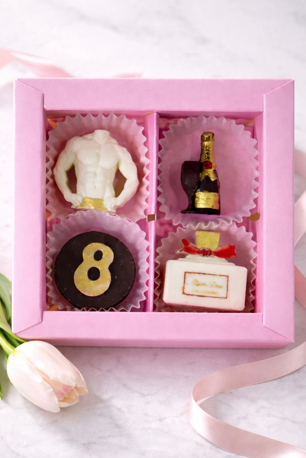 Подарочный набор конфет из бельгийского шоколада 4 шт - 8 марта