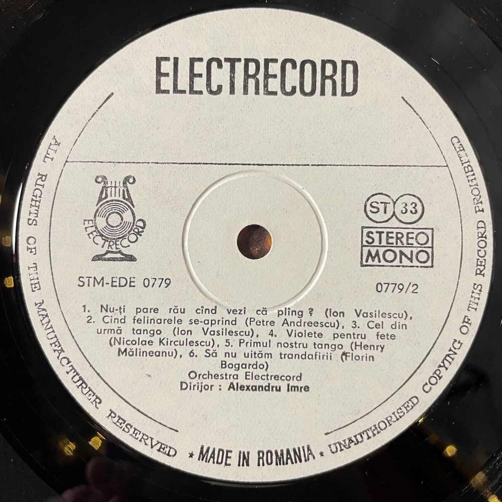Винтажная виниловая пластинка LP Orchestra Electrecord , Dirijor Alex. Imre, Famous Romanian Tangos (Румыния 1976)