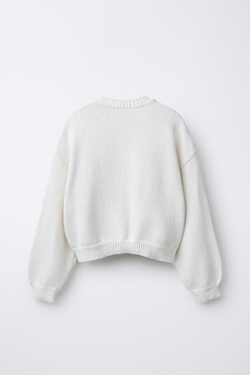 ZARA КАРДИГАН С ОБЪЕМНЫМИ РУКАВАМИ, ЭКРЮ