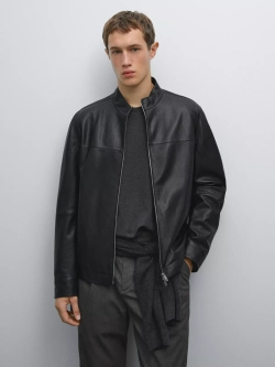 Massimo Dutti Куртка из овечьей кожи наппа, черный