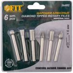 Шарошки усил сталь с алмаз.напыл,штифт 6мм 6шт FIT 36482
