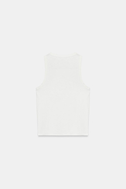 ZARA ТОП В РУБЧИК БЕЗ РУКАВОВ, ЖЕЛТОВАТО-БЕЛЫЙ