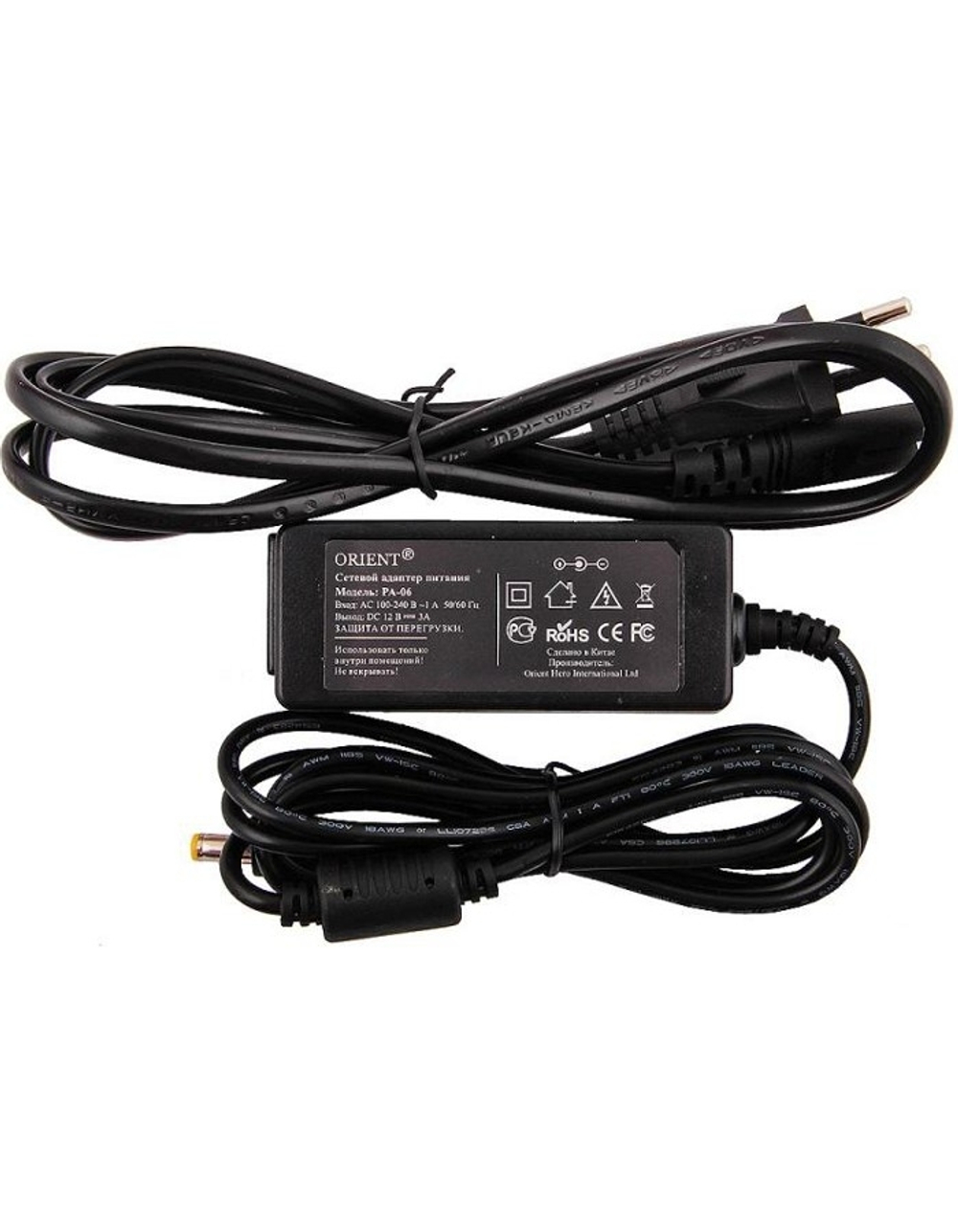 ORIENT PA-06, Блок питания DC 12V, 3.0A, стабилизированный, защита от КЗ и перегрузки ( Imax~3.5А ), вилка с кабелем (29505	)