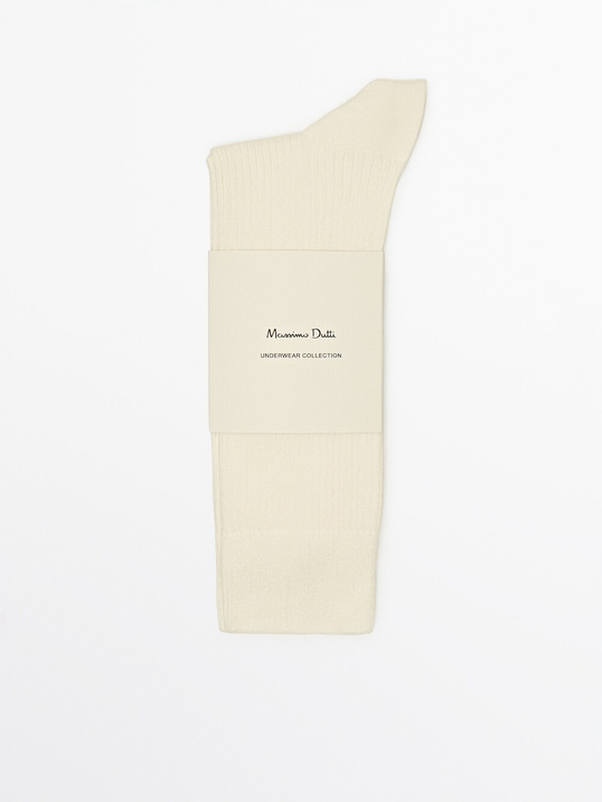 Massimo Dutti Высокие носки в тонкий рубчик, экрю