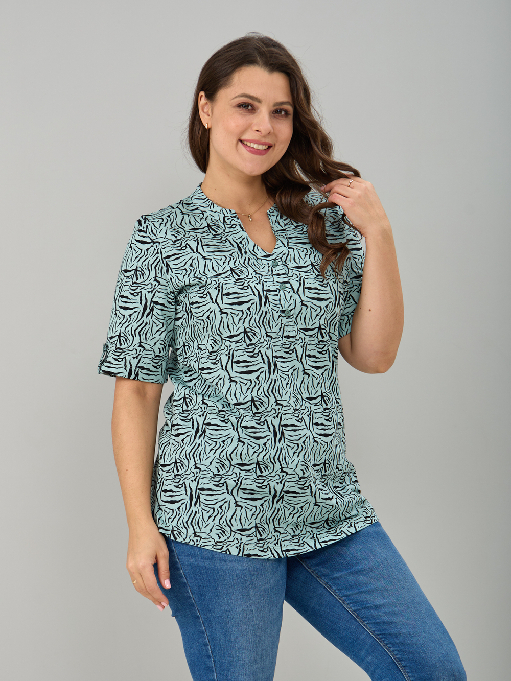 Блузка БЛ-122/шалфей-зебра