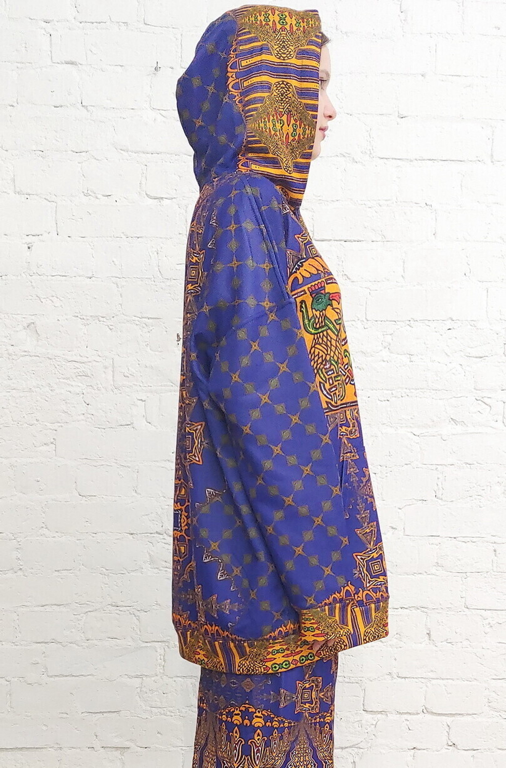 Худи "Золото на синем", по мотивам старинного русского орнамента