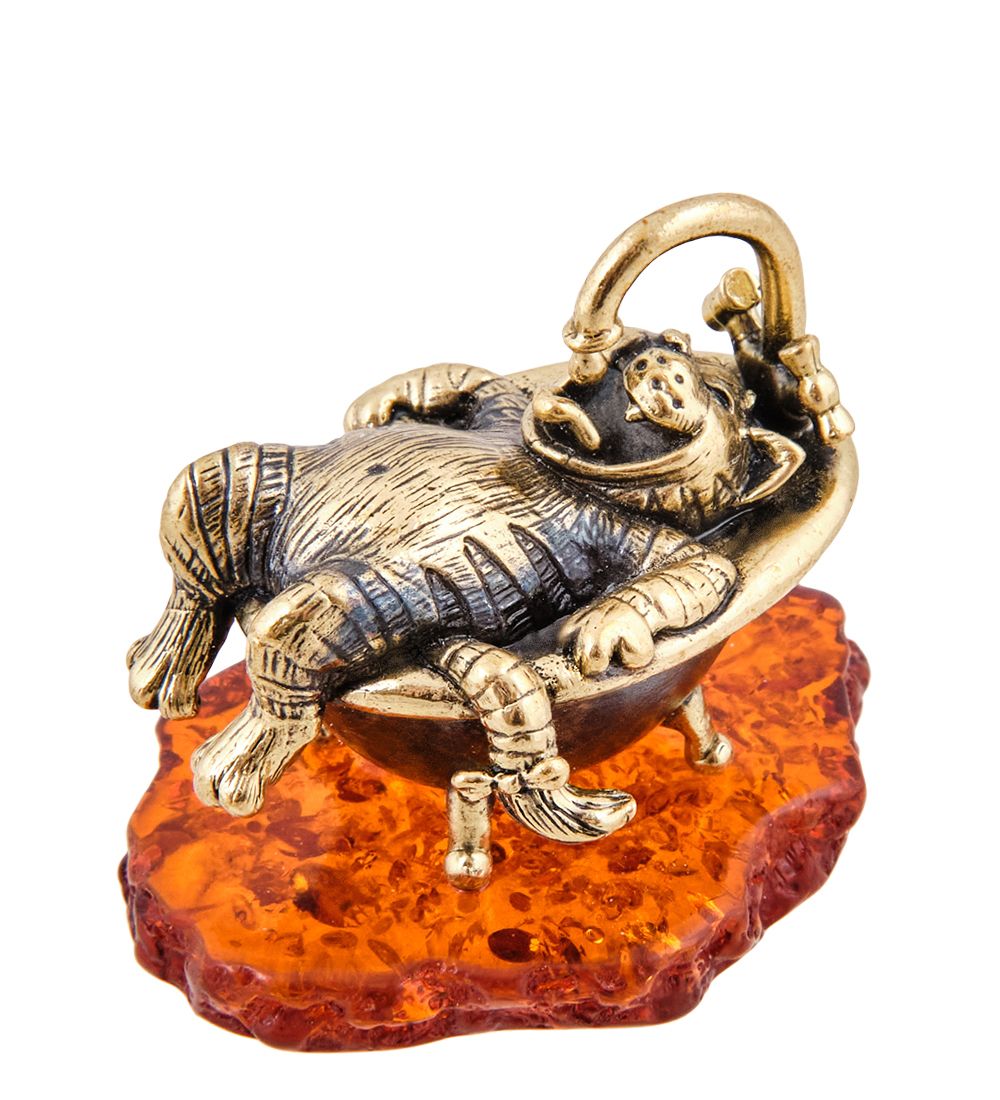 Народные промыслы AM-3805 Фигурка «Кот - Я счастлив» (латунь, янтарь)