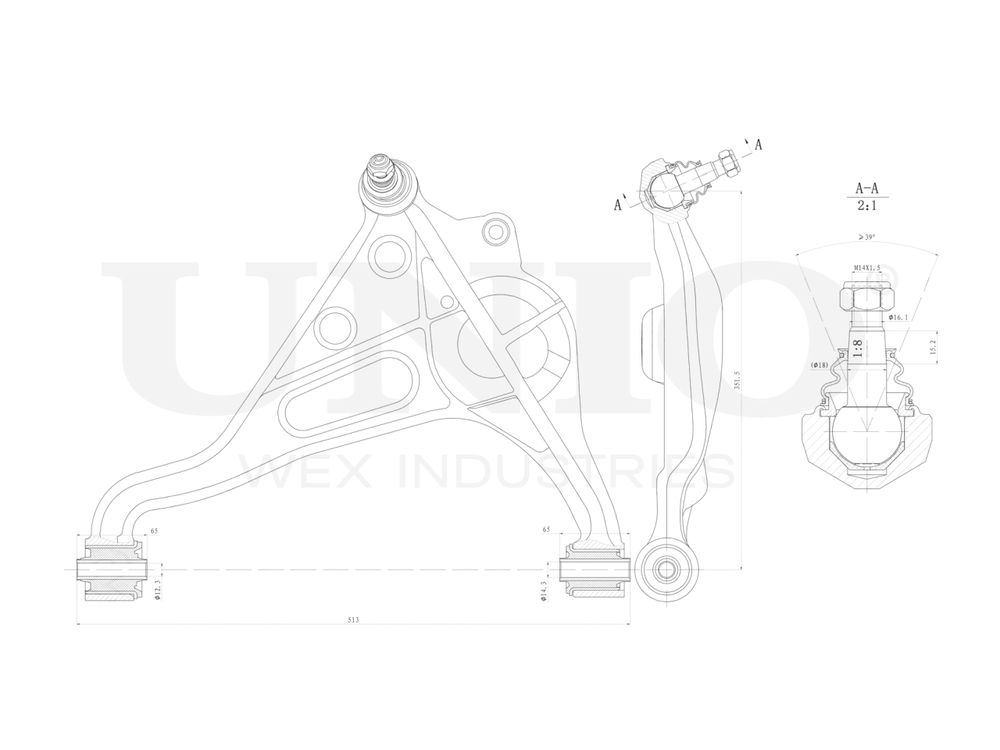 Рычаг подвески поперечный передний нижний левый UNIO SSP-40033