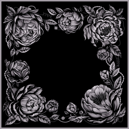 Платок «Пионы» черный