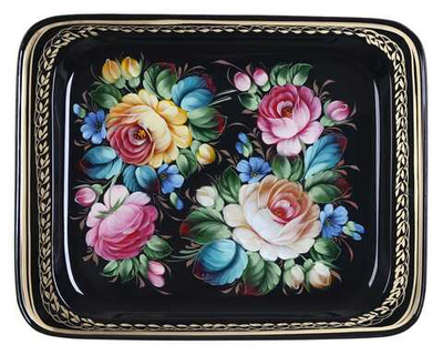 Жостовский поднос декоративный, размер 33х26 см (A13), металлический