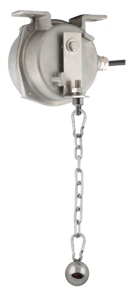 Датчик наличия перегруза на конвейерной ленте INNOLEVEL в корпусе из нерж. стали, -40...+75С, 250 VAC, 10 A, IP67, релейный выход, крепление чувствительного груза- цепь 1250 мм, нерж. сталь