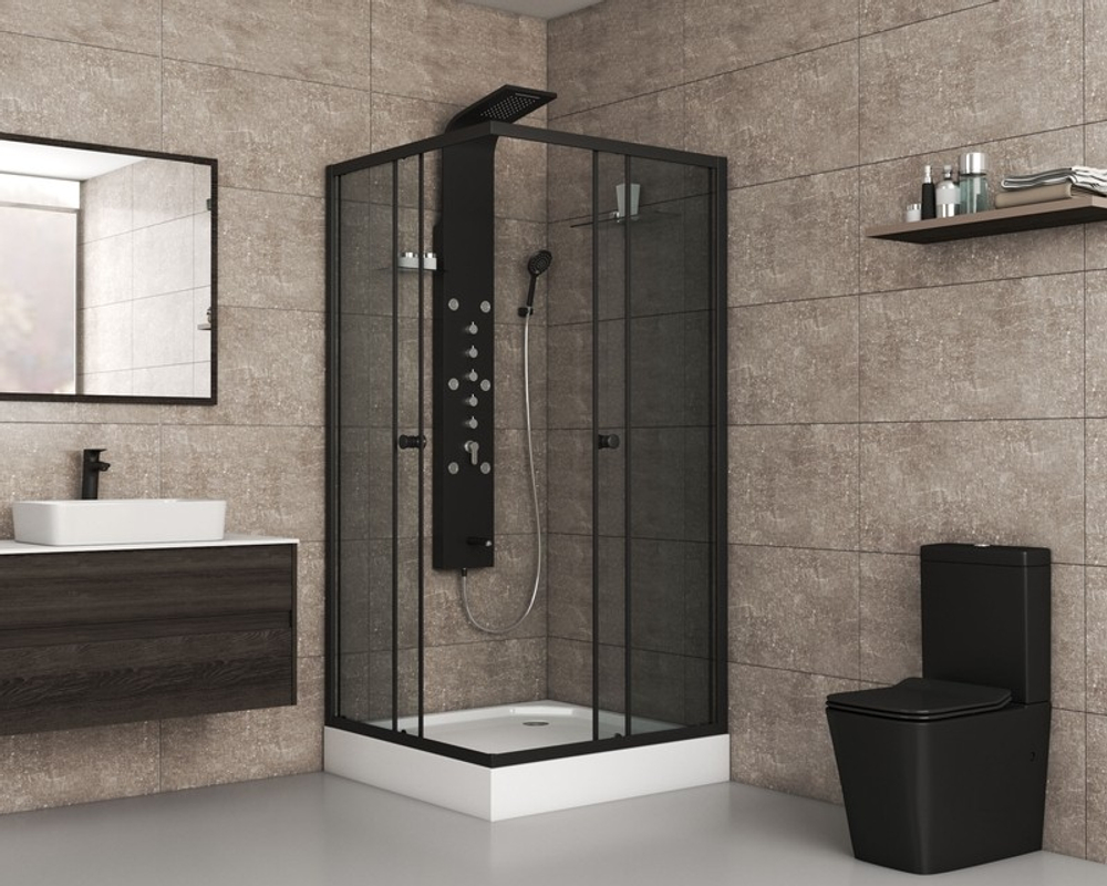 Душевой уголок Niagara Eco NG-008-14QT (80х80х195) низкий поддон(13см),черный,стекло тонированное,2 места