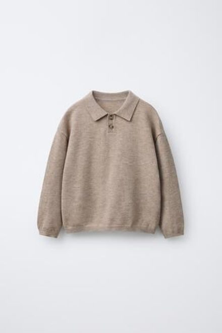 ZARA ТРИКОТАЖНЫЙ ДЖЕМПЕР ПОЛО, БЕЖЕВЫЙ