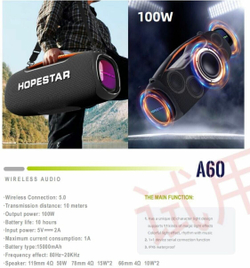 Портативная Беспроводная Bluetooth Колонка Hopestar A60, 100W / Караоке Система / Беспроводной Микрофон / Синяя