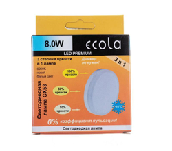 10 шт Ecola Светодиодная лампа GX53 LED Premium 8,0W Tablet 220V 6000K диммирование 3-х ступ. (100%-50%-10% ) матовая 27x75