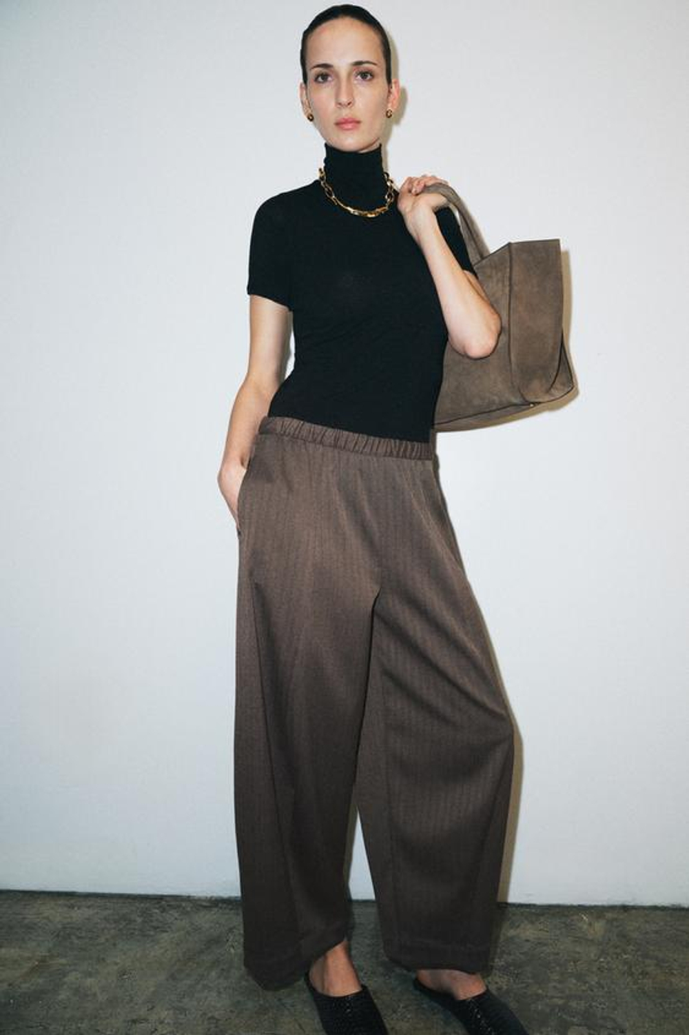 ZARA БРЮКИ WIDE LEG — ZW COLLECTION, КОРИЧНЕВЫЙ