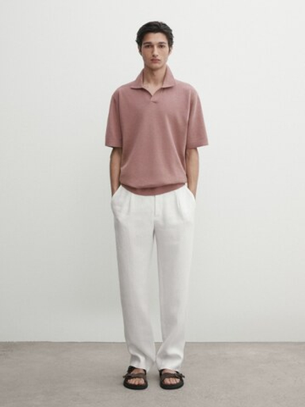 Massimo Dutti Трикотажное поло с короткими рукавами, пестро-розовый