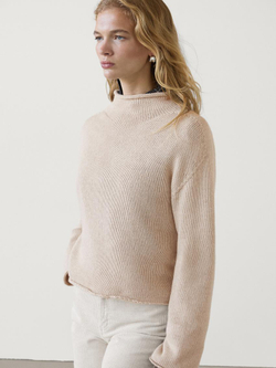 Massimo Dutti Трикотажный свитер с высоким воротником, песочный