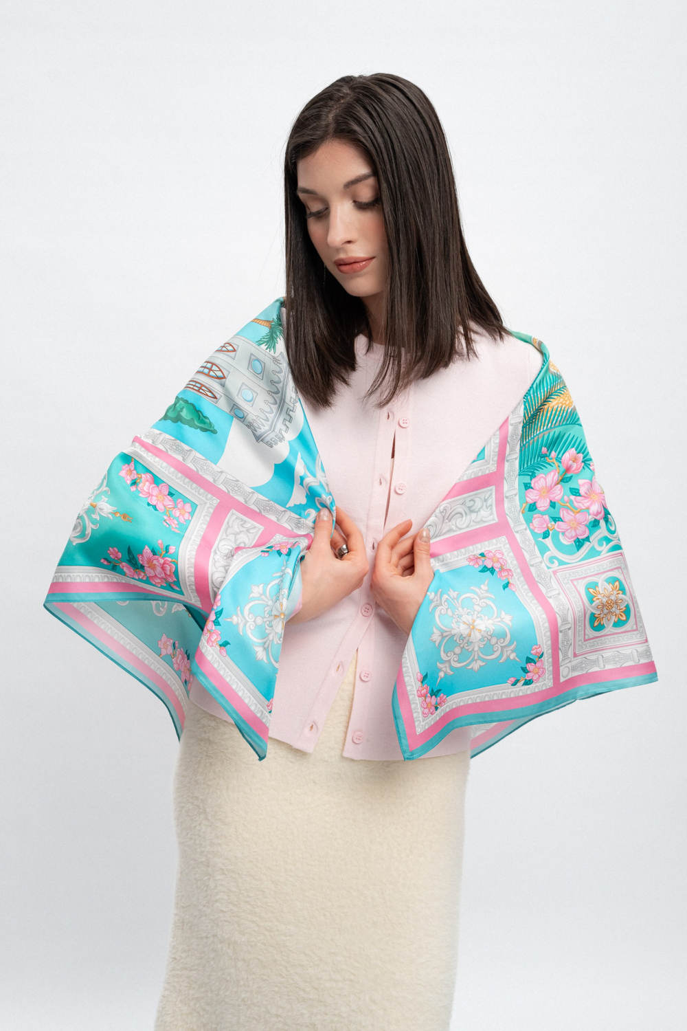 Платок «Романтическая Александрия» 100% шёлк, голубой