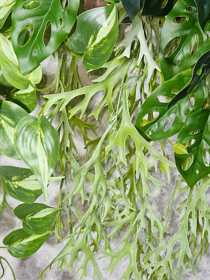 Ампельная зелень в деревянном настенном кашпо