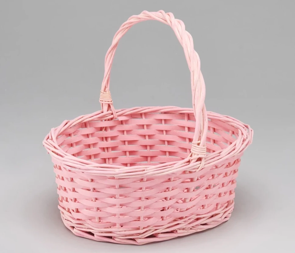Корзина 30х21х12х25 см Ива с ручкой (Розовый)