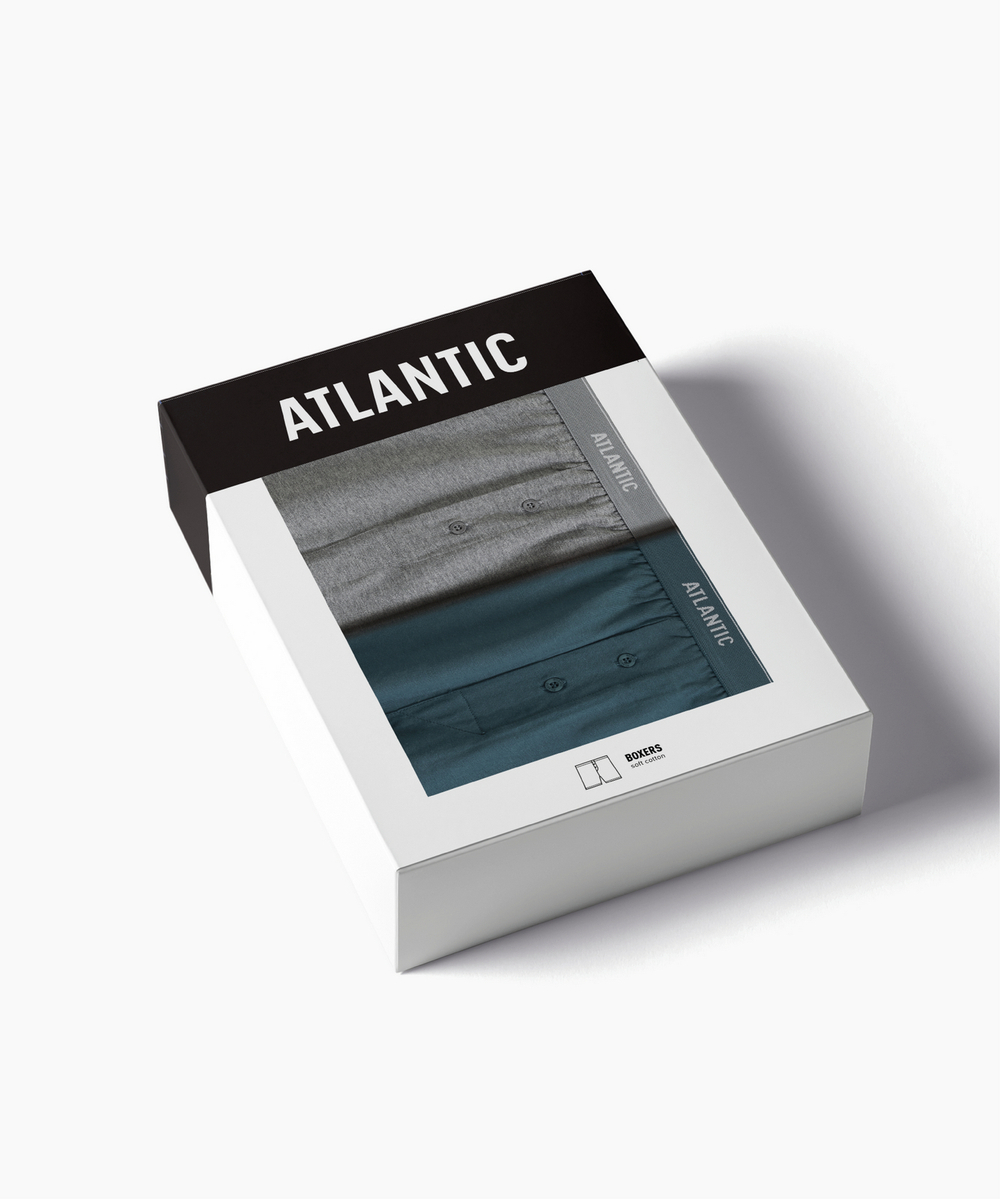 Мужские трусы боксеры Atlantic, набор из 2 шт., хлопок, серые меланж + морской, 2RMX-001