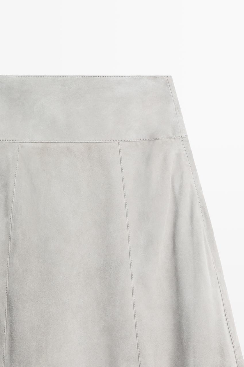 Massimo Dutti Замшевая расклешенная юбка миди с поясом, сине-серый