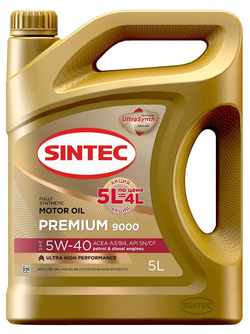 Моторное масло Sintec Premium 9000 5W-40, синтетическое, 5 л по цене 4 л