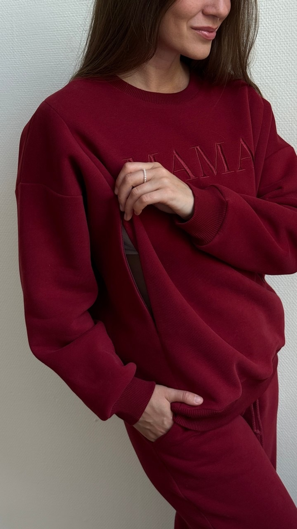 Свитшот Мама премиум утепленный, Винный