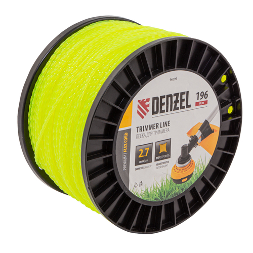 Леска для триммера витой квадрат, 2,7мм х 196м, на DIN катушке FLEX CORD Denzel