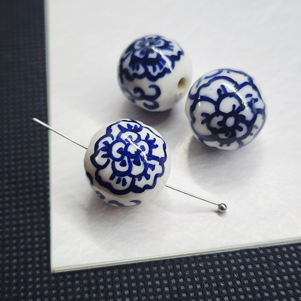 Бусины Гжель, керамические, синие голубые, р-р 16мм, штучно