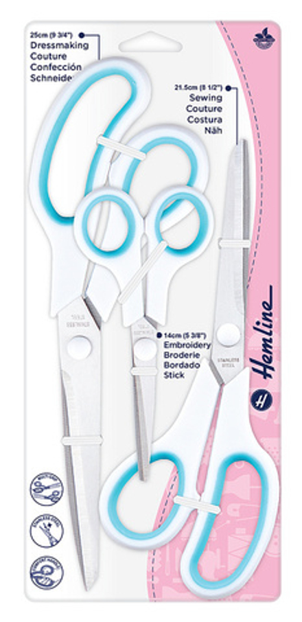 Набор ножниц для шитья и хобби, 25 см, 21,5 см, 14 см, цвет белый/голубой (10702070/220224/3079595/1