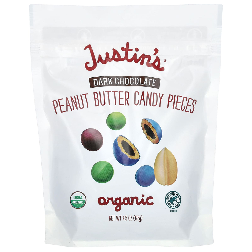 Justin's Nut Butter, Кусочки конфет с органическим арахисом, темный шоколад, 128 г (4,5 унции)
