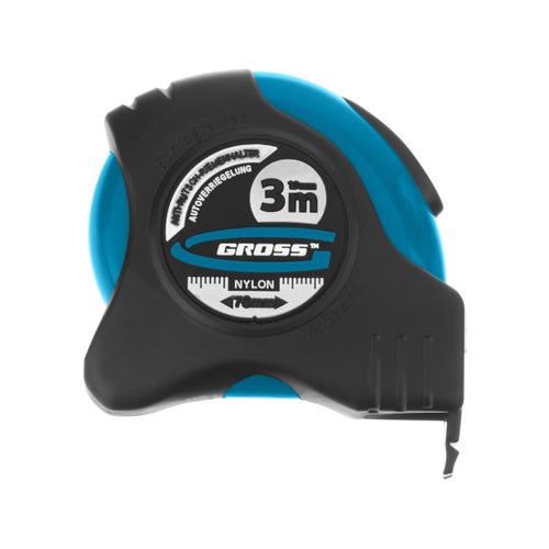 GROSS Рулетка "Schlagfest" 3м x 19мм магнитный обрезиненный зацеп,двусторонняя шкала,нейлон покрытие