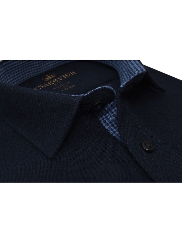 Приталенная темно-синяя сорочка из модала TSAREVICH