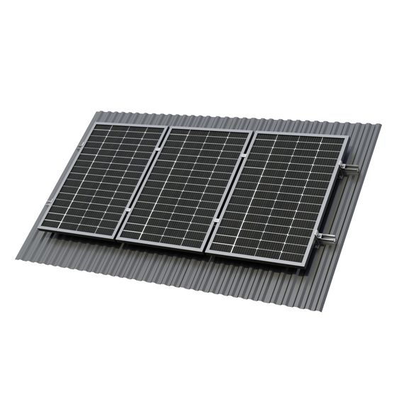 Крепёж трёх солнечных батарей 100-170 Вт на наклонную крышу.