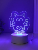 Светильник "Кот с вином. Заебиссимо" LED RGB от сети RISALUX