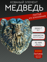 Кованый элемент Голова медведя 35х35 см, литье патина золотая бронза
